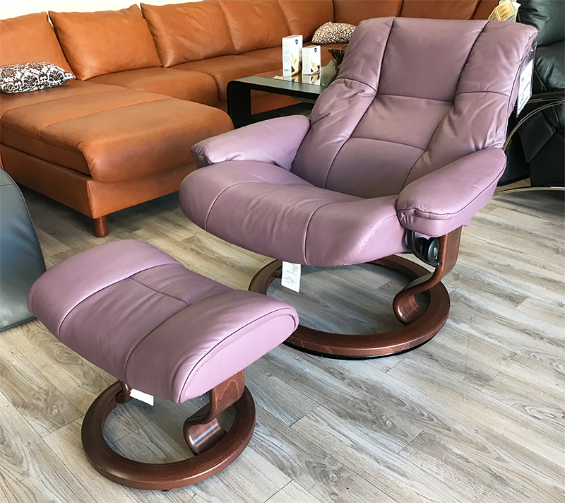 Stressless Mayfair Paloma Purple Plum Leather Recliner Chair and Ottoman by Ekornes