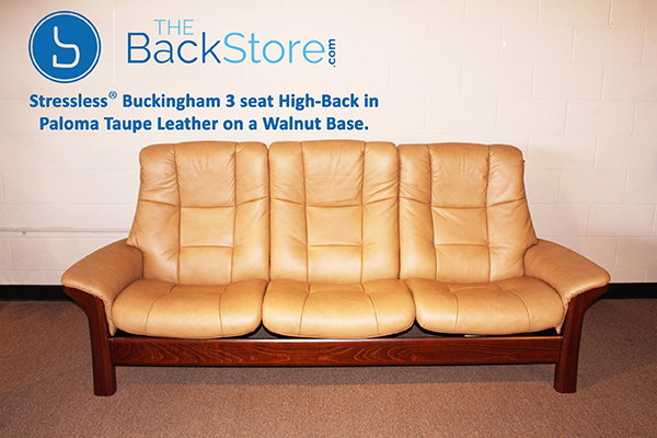 Stressless Buckingham 3 Seat High Back Sofa Paloma Taupe Color Leather Recliner Sofa