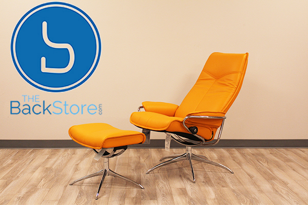 Stressless City High Back Paloma Clementine  Leather Recliner Chair and Ottoman by Ekornes