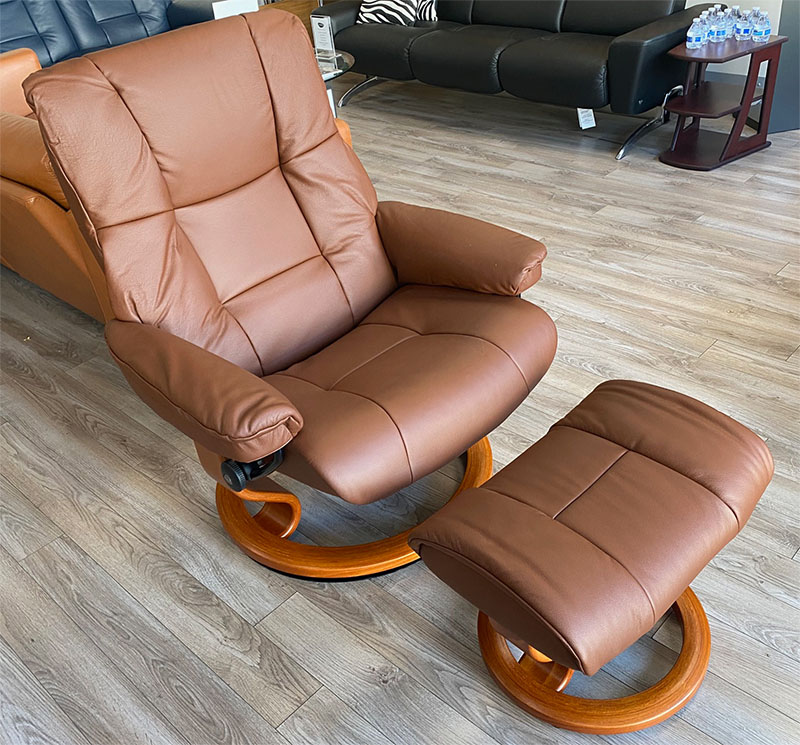 Stressless Mayfair Classic Base Batick Malt Brown Leather Recliner Chair and Ottoman by Ekornes