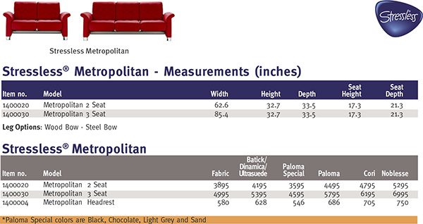 Stressless Metropolitan Sofa Dimensions