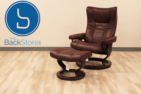 Stressless Wing Recliner Chair and Ottoman in Cori Amarone