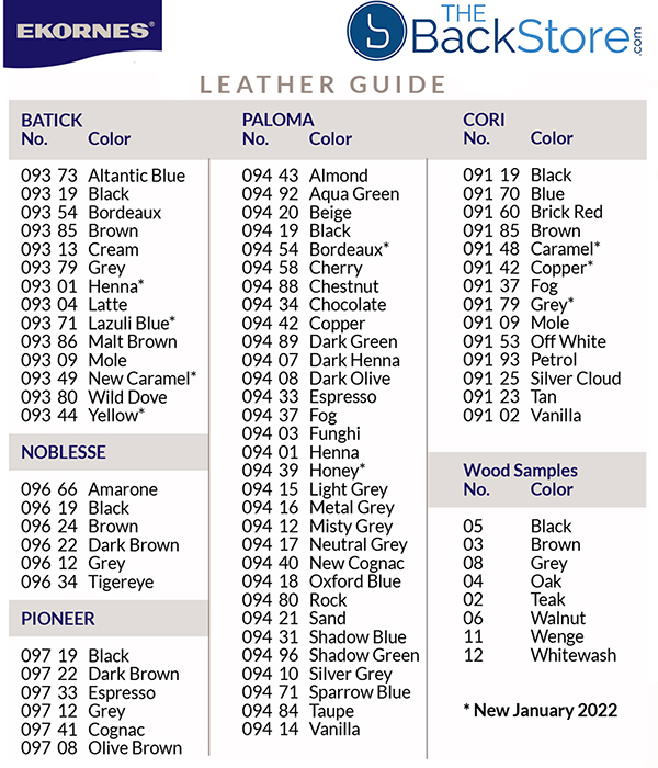 Current Stressless Leather Grades and Colors