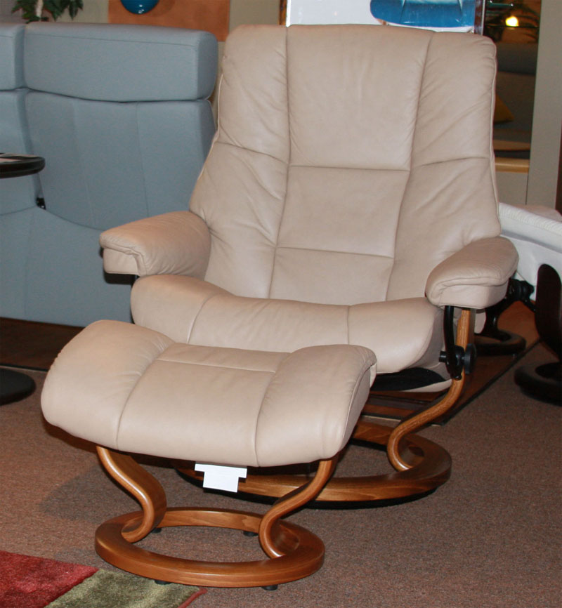 Stressless Chelsea Paloma Sand Leather Recliner Chair and Ottoman by Ekornes