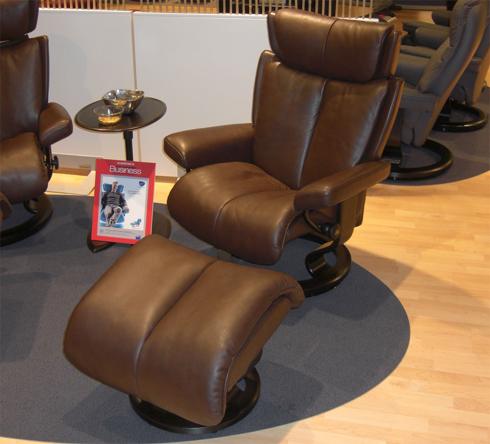 Stressless Magic Recliner Chair in Royalin Brown Leather and Ottoman by Ekornes