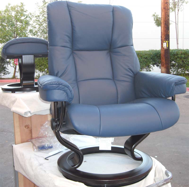 Stressless Paloma Oxford Blue Leather Color Recliner Chair and Ottoman from Ekornes