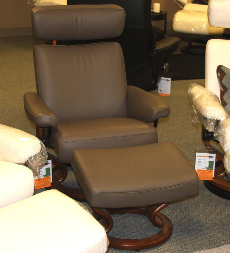 Stressless Paloma Khaki Leather Color Recliner Chair and Ottoman from Ekornes