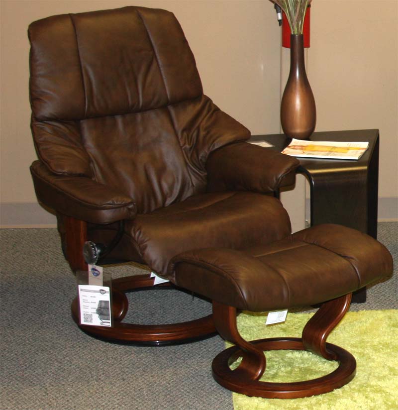Stressless Paloma Chocolate Leather Color Recliner Chair and Ottoman from Ekornes
