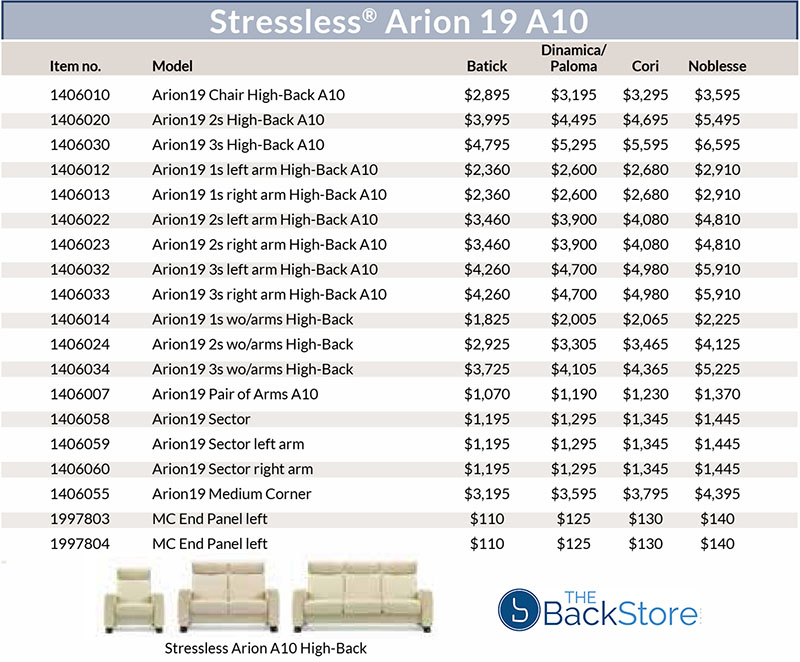 Stressless Arion 19 A10 and A20 Sofa and Loveseat Pricing by Ekornes