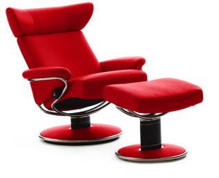 Stressless Paloma Chilli Red Leather Color Recliner Chair and Ottoman from Ekornes