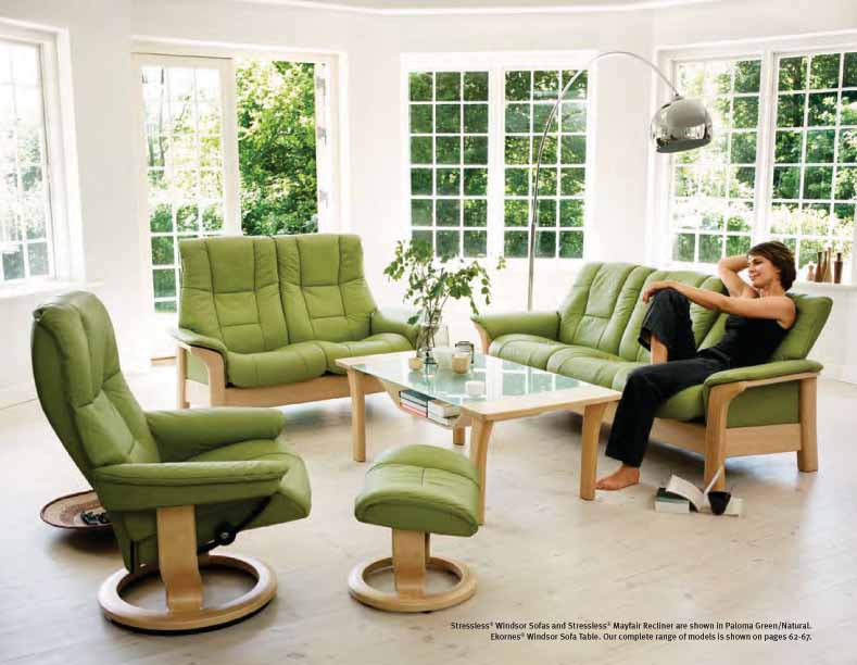 Stressless Paloma Green Leather Color Recliner Chair and Ottoman from Ekornes