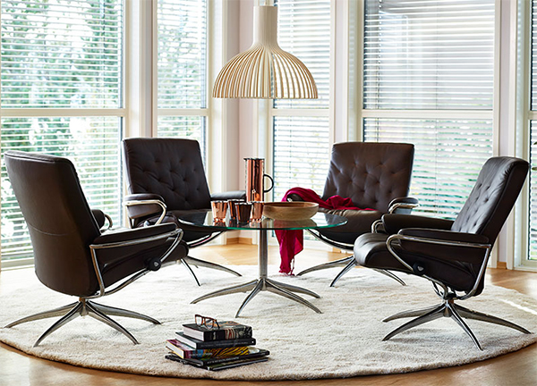Stressless Black Leather Metro Low Back Recliner Chair by Ekornes