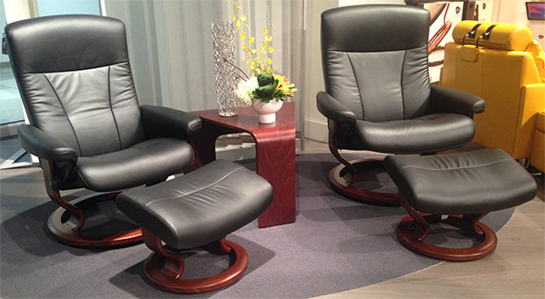 Stressless President Recliner Chair and Ottoman in Paloma Black Leather