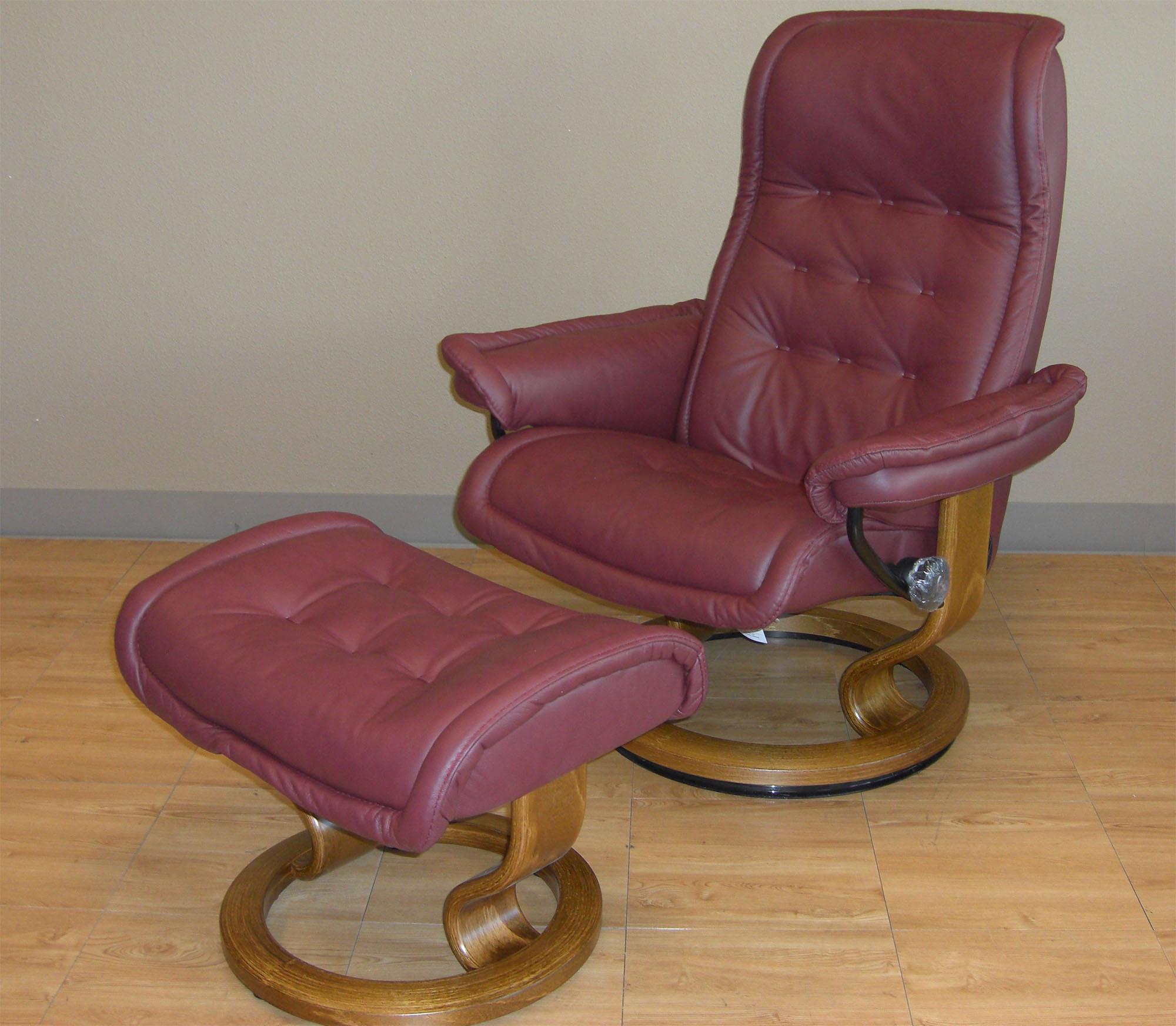 Stressless Paloma New Winered Leather Color Recliner Chair and Ottoman from Ekornes