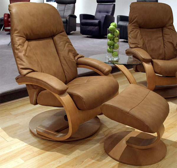Fjords Giske Chair Recliner and Ottoman in Chocolate