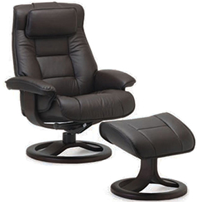 Fjords Mustang Recliner Chair and Ottoman in Black Leather