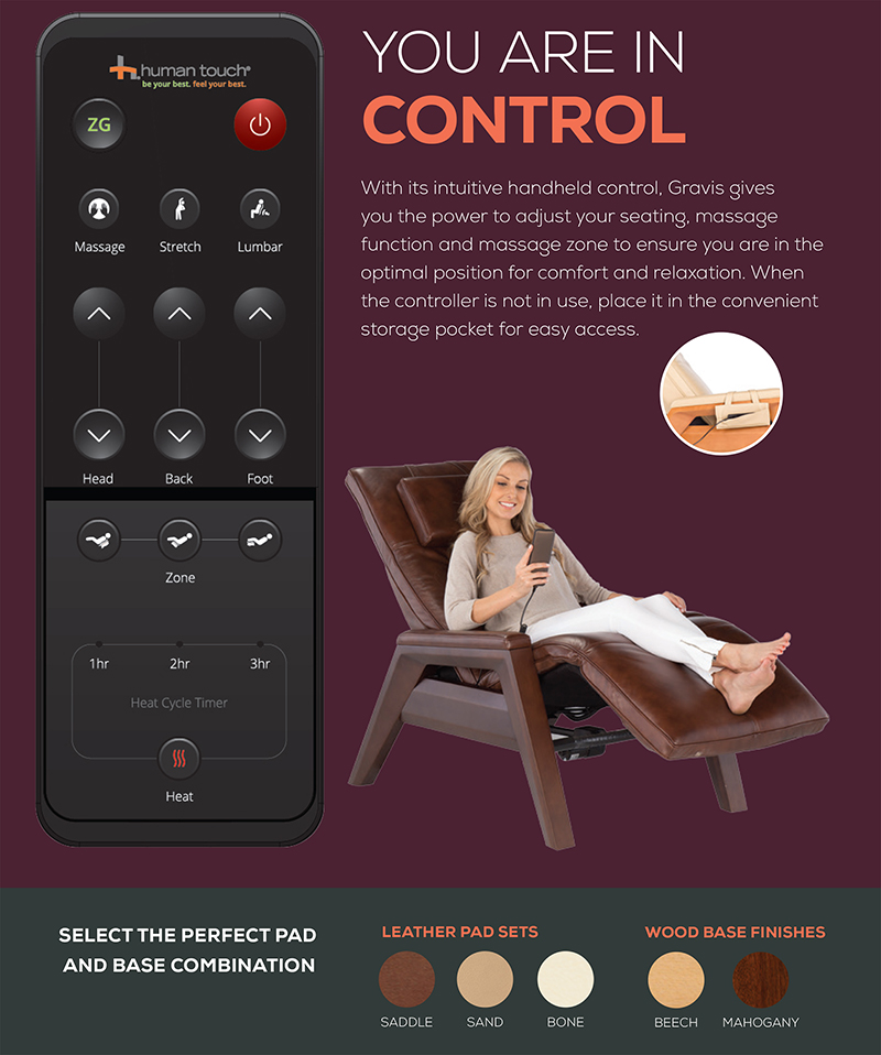 Human Touch Gravis ZG Zero Gravity Massage Chair Recliner Device App