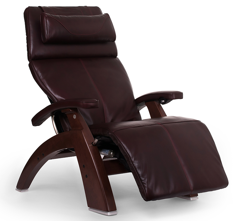 Burgundy Premium Leather Chestnut Wood Base Series 2 Classic Perfect Chair Zero Gravity Power Recliner by Human Touch