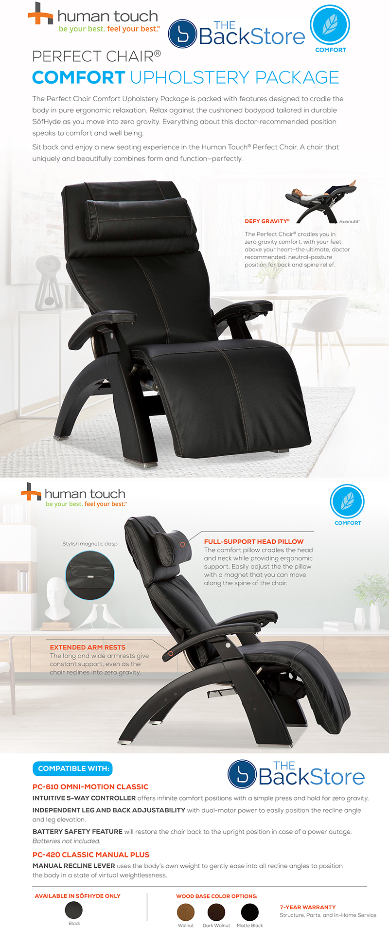 Human Touch Perfect Chair Zero Gravity Recliner with Comfort Upholstery Package