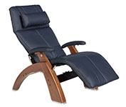 Navy Blue Leather with Walnut Wood Base Series 2 Classic Human Touch PC-420 PC-600 PC-610 Perfect Chair Recliner by Human Touch