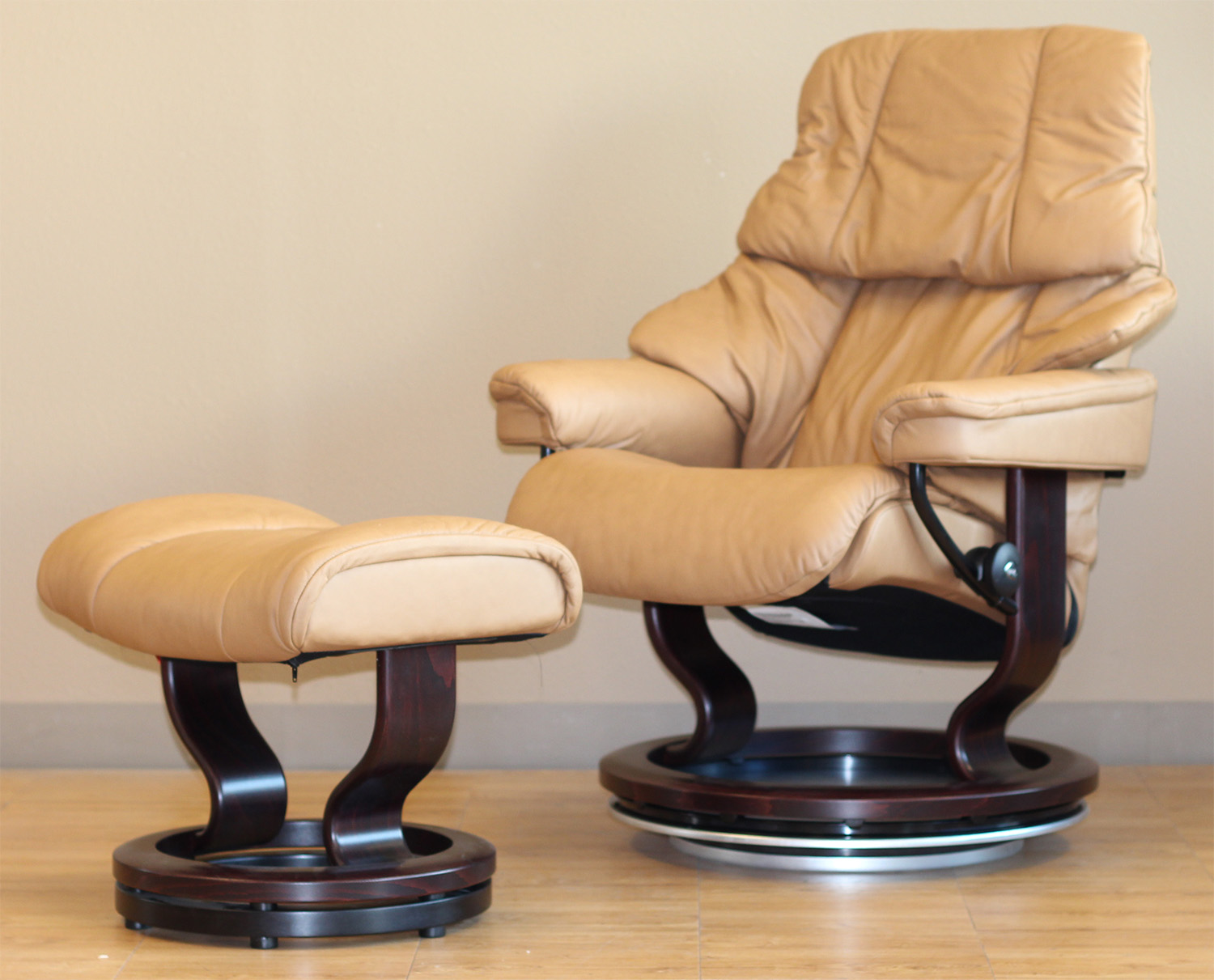 Stressless Paloma Taupe Leather Recliner Chair and Ottoman