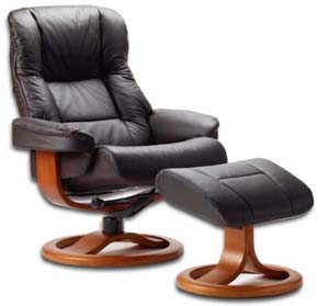 Fjords Loen 855 Ergonomic Recliner Chair and Ottoman in Havana Dark Brown Leather - Scandinavian Lounger