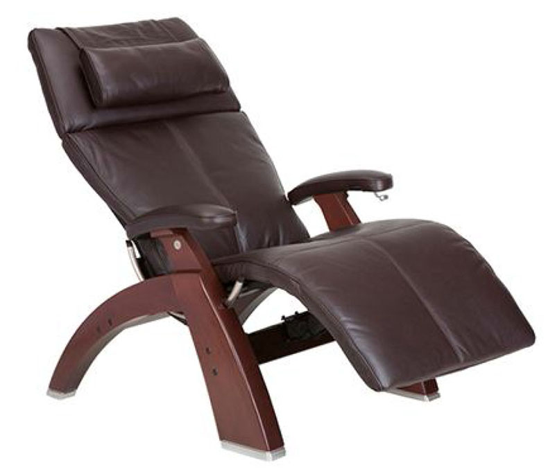 Espresso Top Grain Leather Chestnut Wood Base Series 2 Classic Perfect Chair Zero Gravity Power Recliner by Human Touch