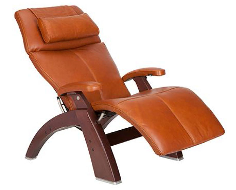 Cognac Premium Leather Chestnut Wood Base Series 2 Classic Perfect Chair Zero Gravity Power Recliner by Human Touch