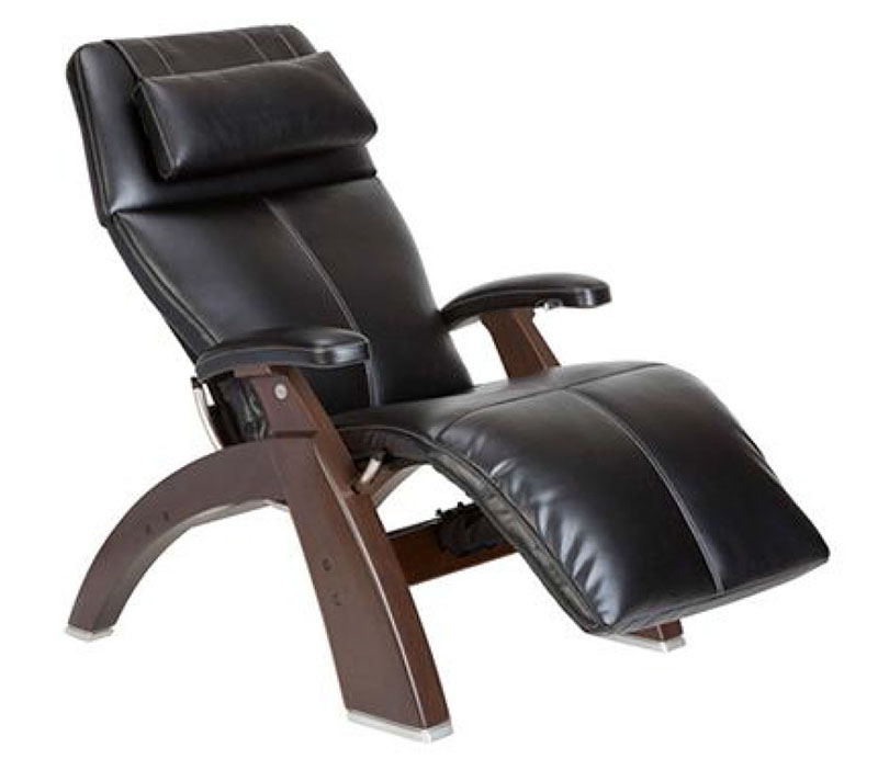 Black Top Grain Leather Dark Walnut Wood Base Series 2 Classic Perfect Chair Zero Gravity Power Recliner by Human Touch