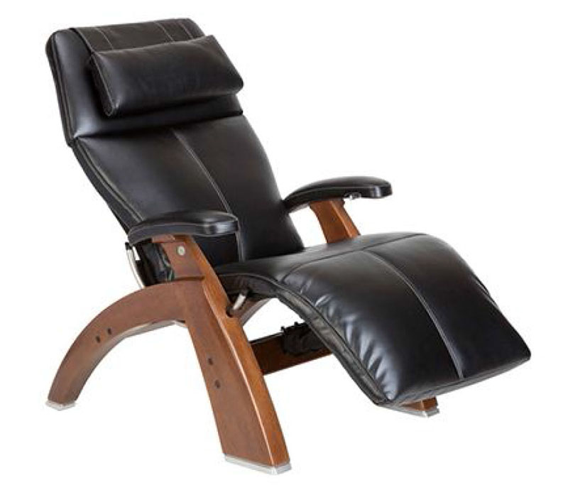 Black Premium Leather Walnut Wood Base Series 2 Classic Perfect Chair Zero Gravity Power Recliner by Human Touch