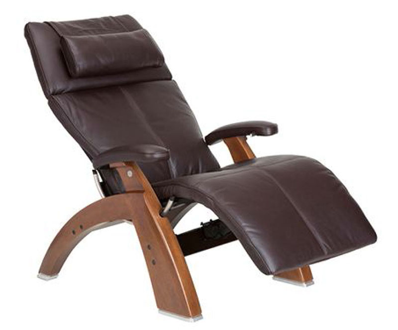 Espresso Top Grain Leather with a Walnut Wood Base Series 2 Classic Perfect Chair Zero Gravity Power Recliner by Human Touch